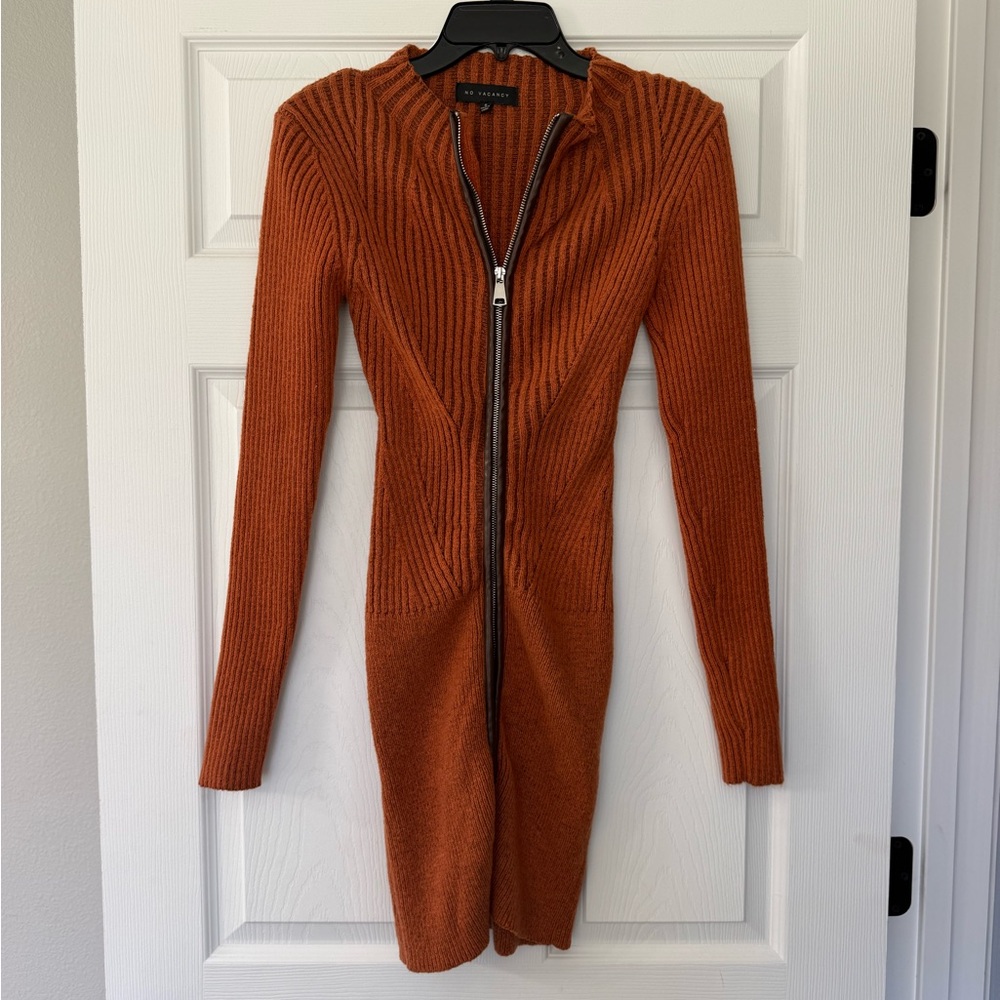 No Vacancy Long Sleeve Zipper Dress in Orange